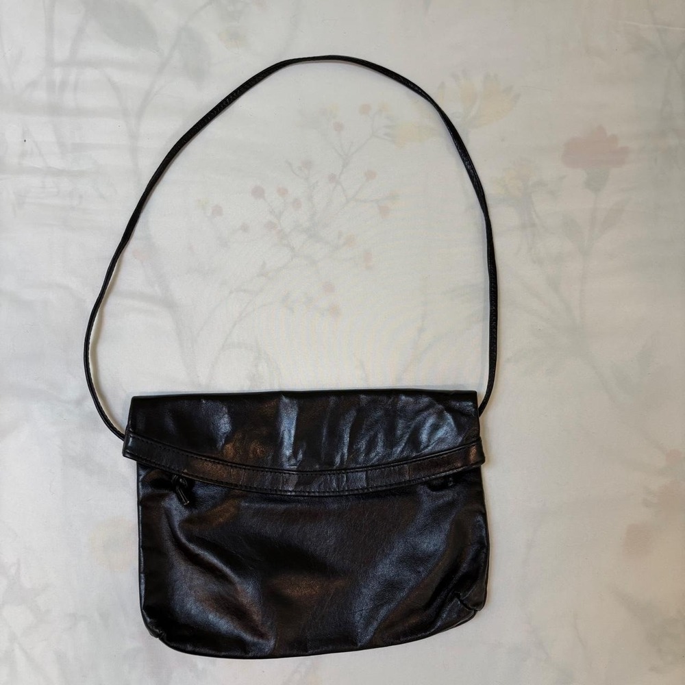 Black Leather Fold Over Shoulder Bag Vintage 90s Great Bags Goth Grunge Emo